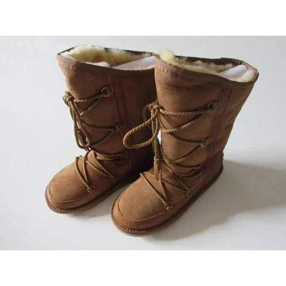 NIB Australia Luxe Collective Norse in Chestnut Shearling Lined Lace-up Boot 5